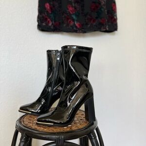 Patent Leather Ankle Booties with Gold Accent